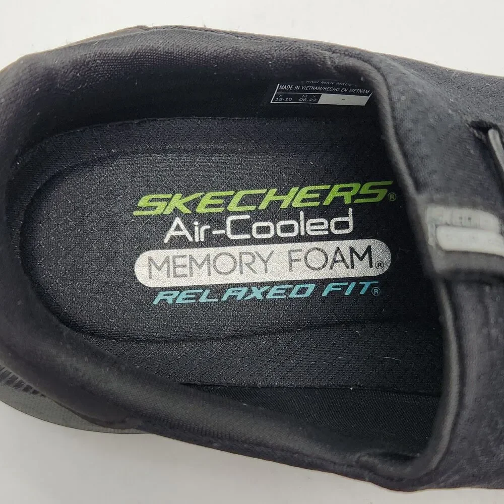 Skechers Sneaker Loafer Black Stretch Air-Cool Relaxed Fit Men Sz 11 Dual-Lite